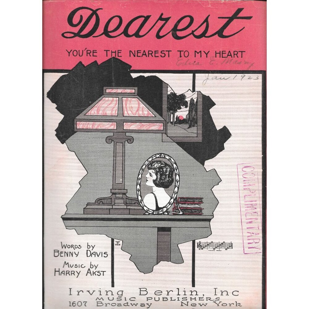 Antique Sheet Music Dearest By Harry Akst & Benny Davis 1922 Irving Berlin Inc
